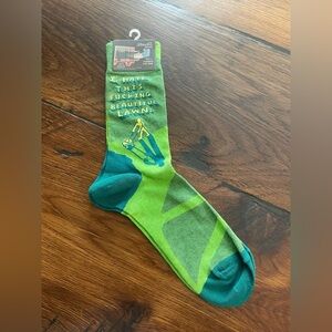 NWT Blue Q Socks Green Lawn Mowing Silly Socks